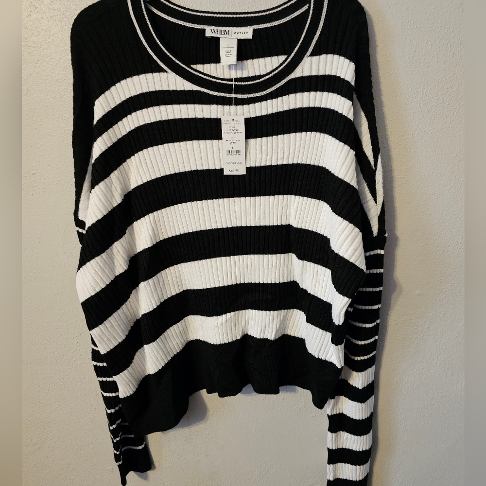 White House Black Market Black and Super Soft White Striped Sweaterwhite  Size L